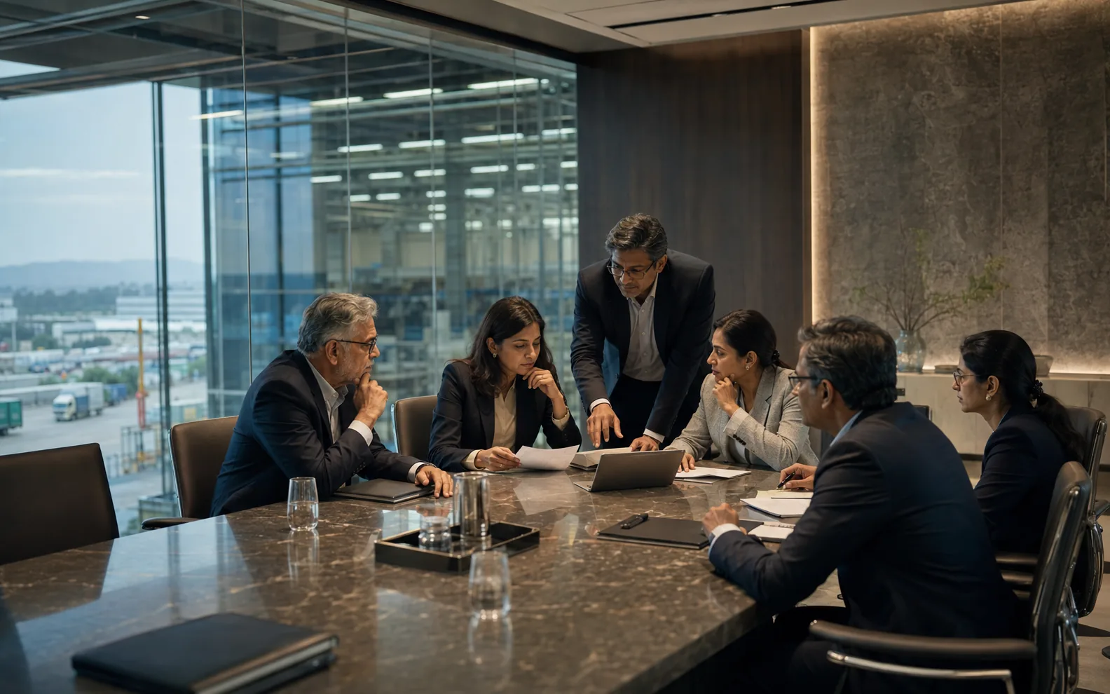 Group leadership reviewing consolidated multi-company group performance