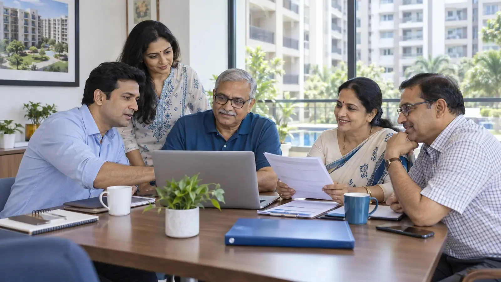 Society committee members reviewing records together on a laptop